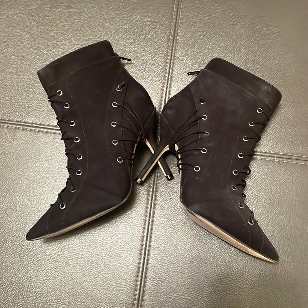 Sexy black ankle boots with lace up accent